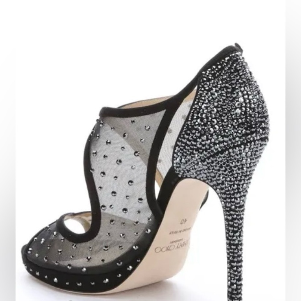 Jimmy Choo Black Leondra Sandal with Swarovski Crystal Size 7.5 - Picture 5 of 7